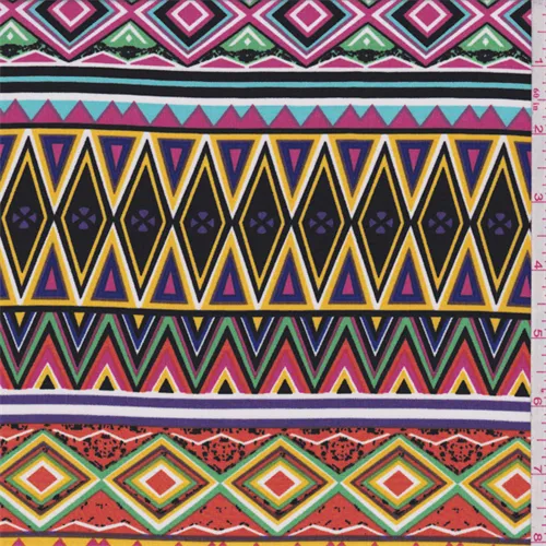 2 YD PC-Tangerine Multi Diamond Stripe Crepe De Chine Fabric