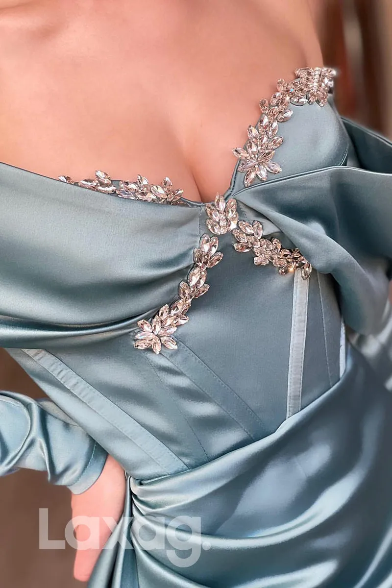 21769 - Off Shoulder Long Sleeves Beaded Prom Evening Dress