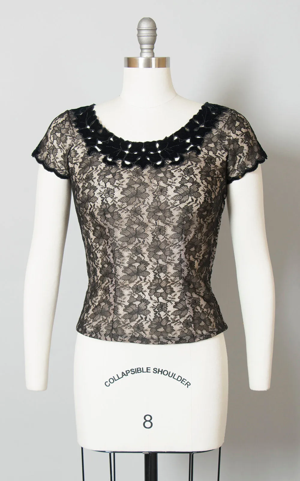 $50 & UNDER SALE || 1950s Lace Overlay Velvet Blouse | small