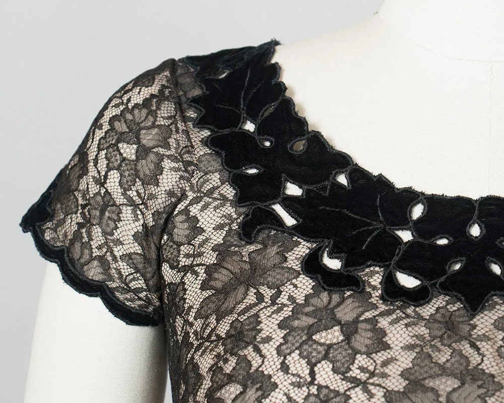 $50 & UNDER SALE || 1950s Lace Overlay Velvet Blouse | small