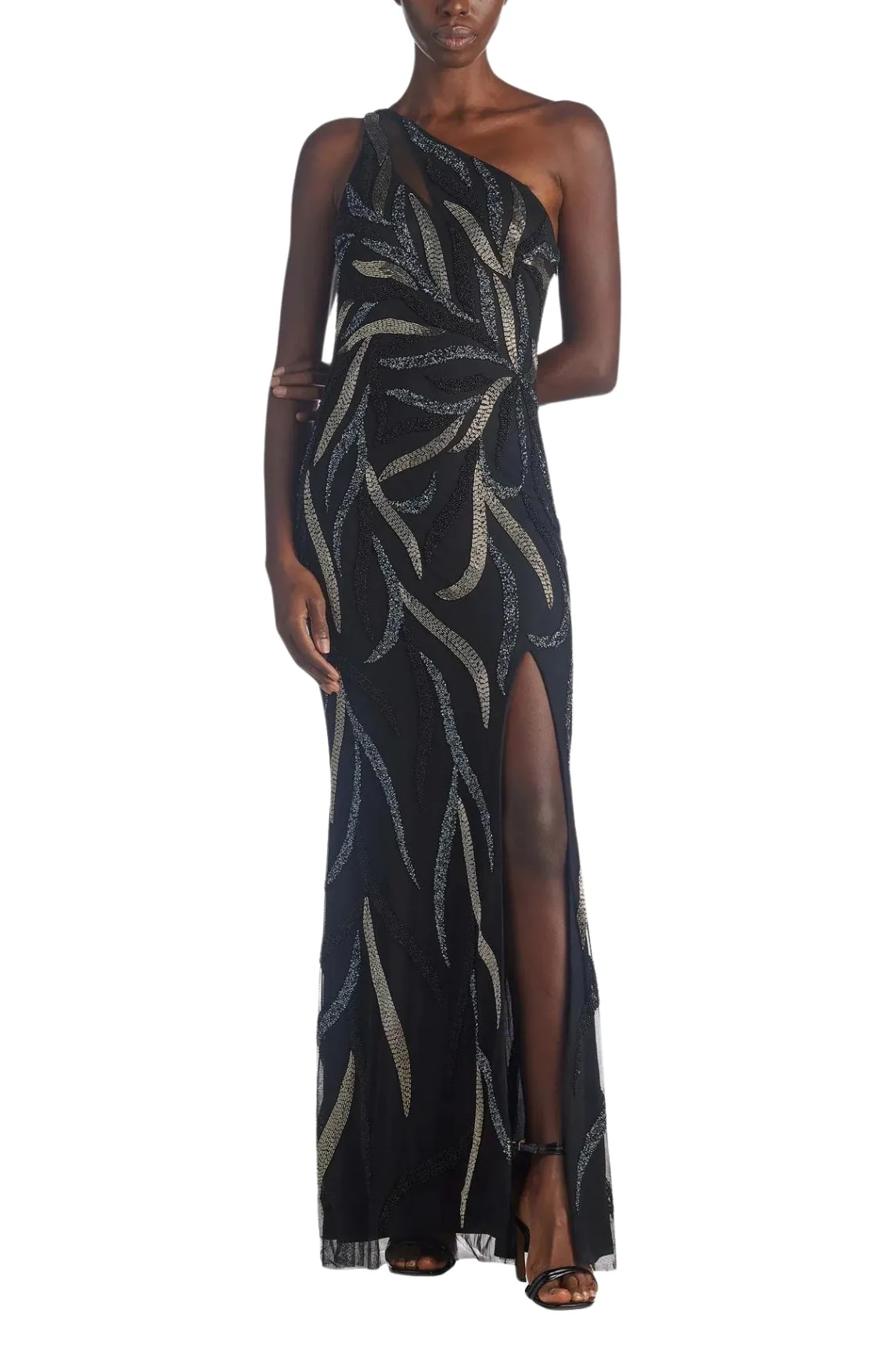 Aidan Mattox Beaded Asymmetric Gown