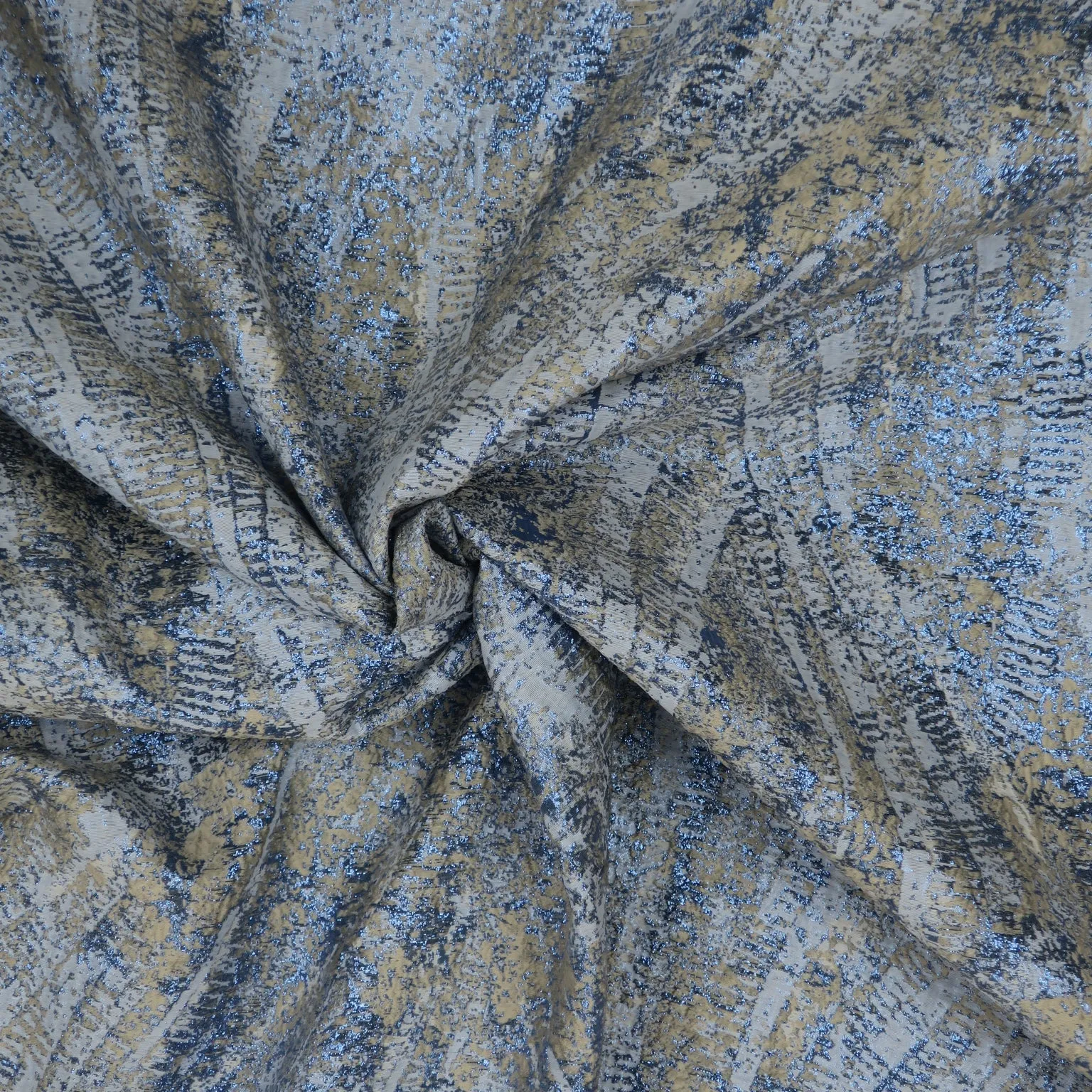 Baby Blue and Grey Lurex Thread Abstract Textured Brocade Fabric