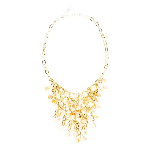 Beautiful Multi Layered Bib Design Bead Stone Statement Necklace Set Pink