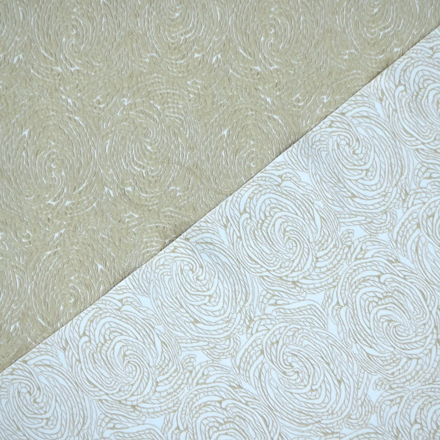 Beige and White Double Face Reversible Abstract Textured Brocade Fabric