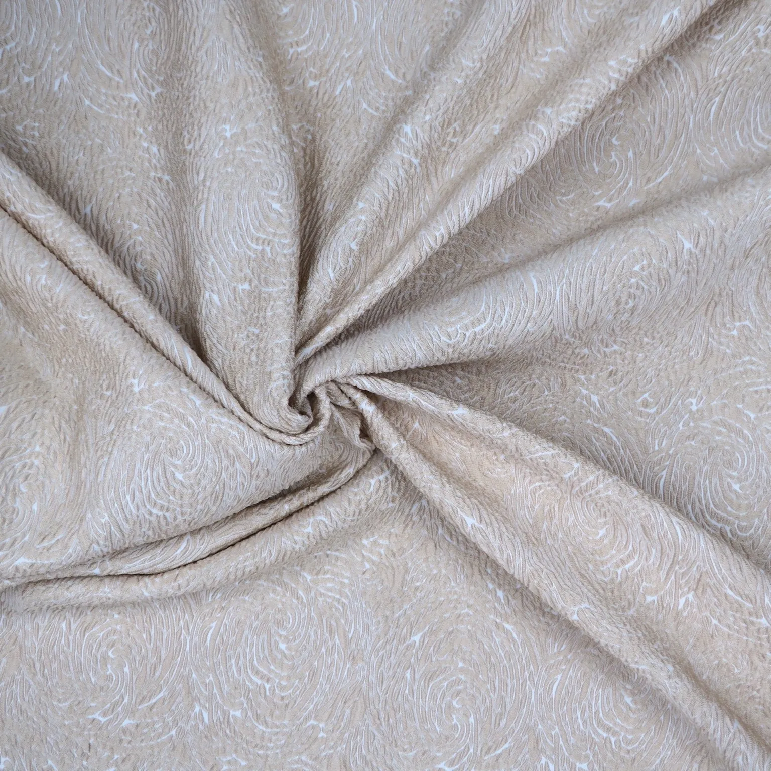 Beige and White Double Face Reversible Abstract Textured Brocade Fabric
