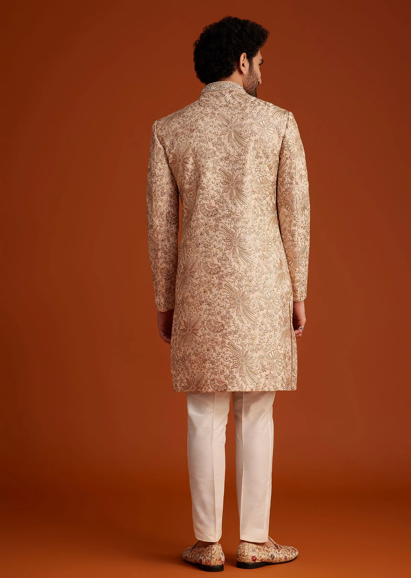 Beige Embroidered Sherwani With Detailed Motifs