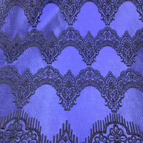 Black And Purple/Blue Damask Textured Brocade Fabric