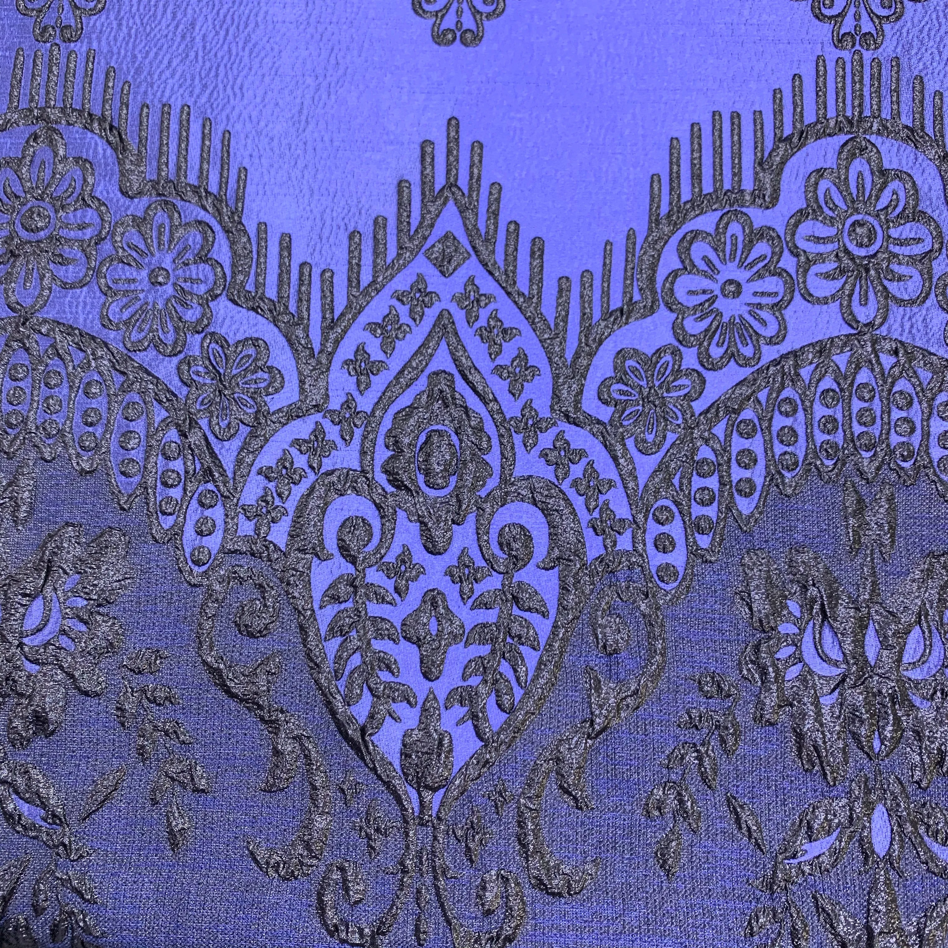 Black And Purple/Blue Damask Textured Brocade Fabric