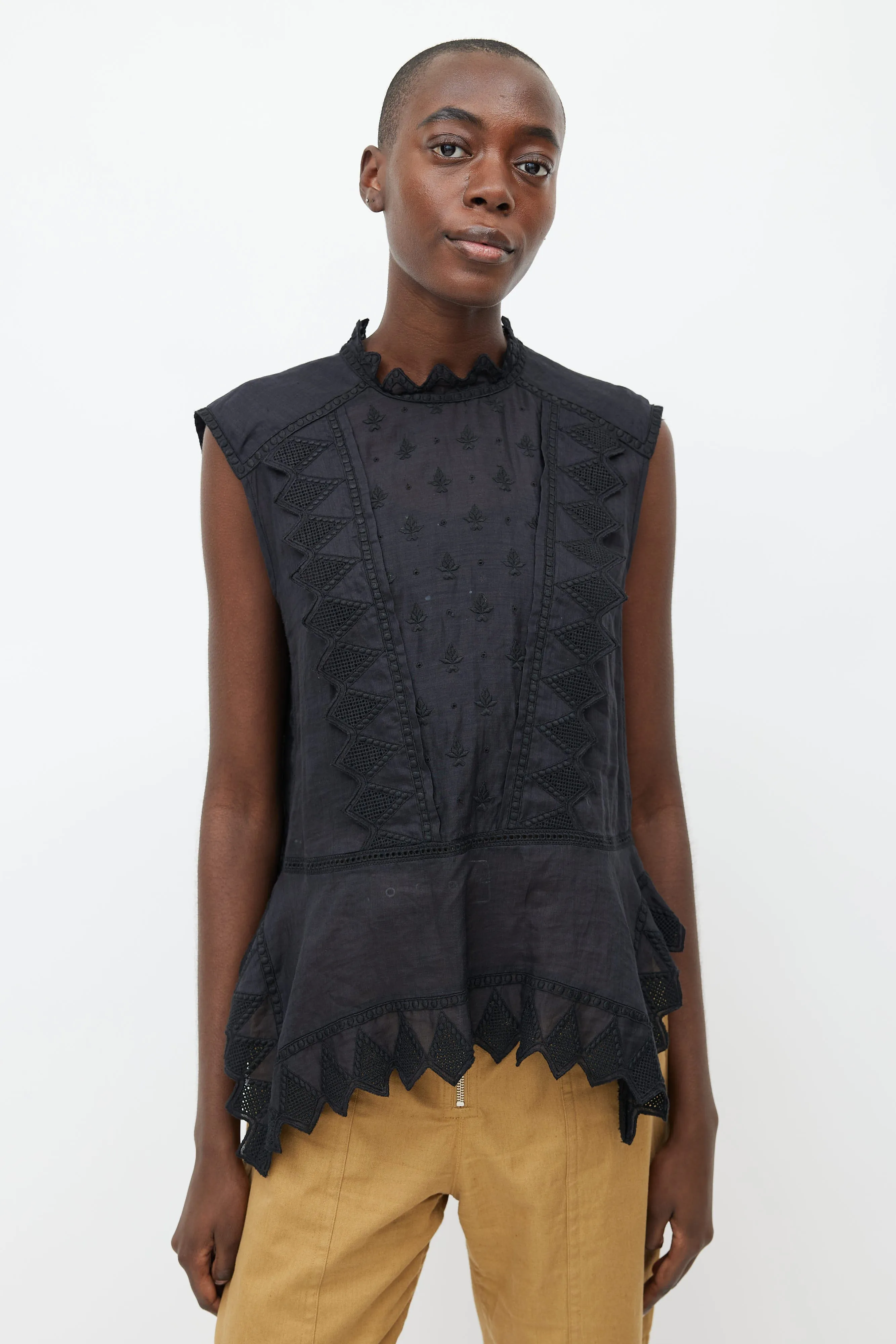 Black Embroidered Semi Sheer Blouse