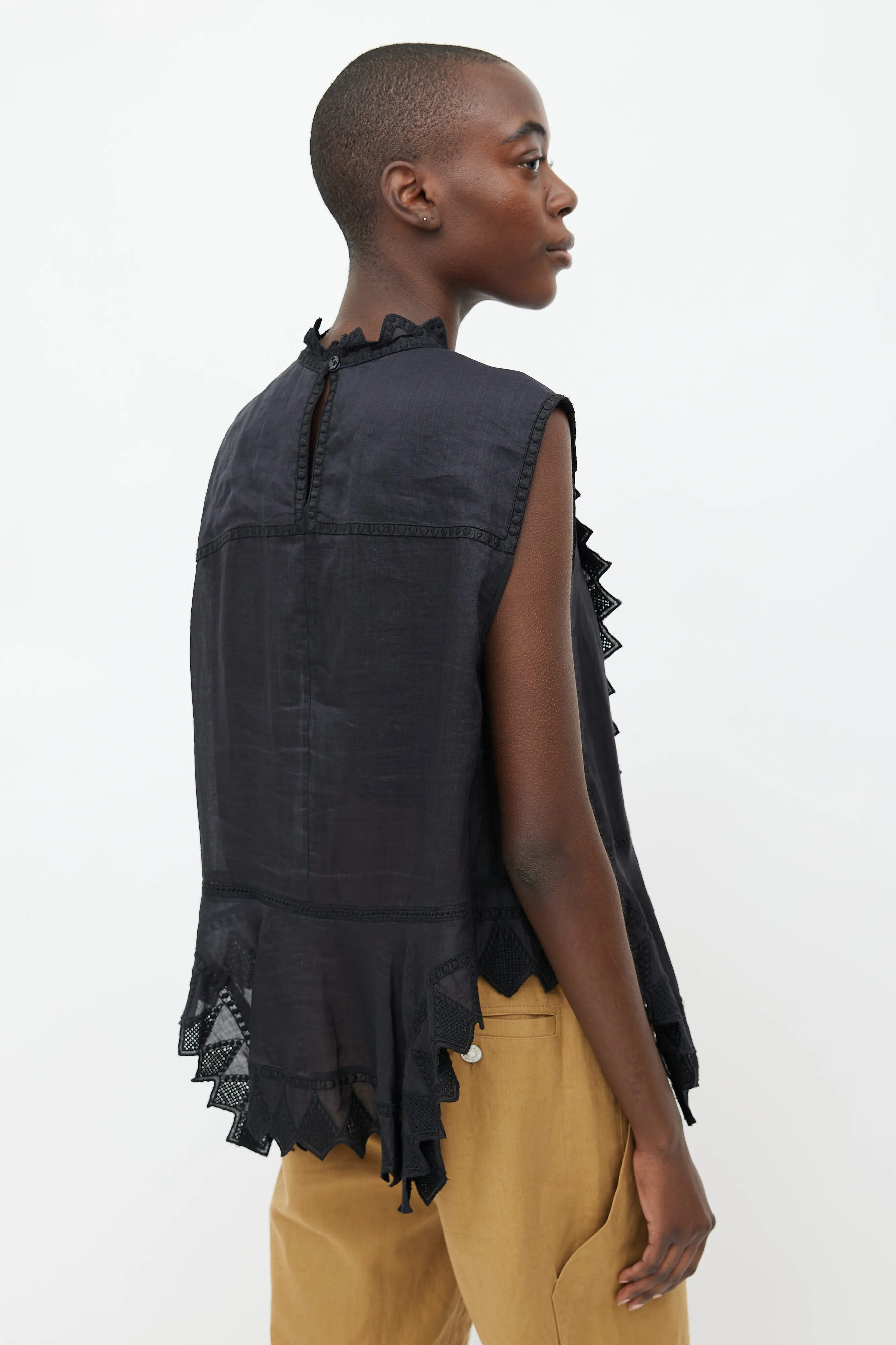 Black Embroidered Semi Sheer Blouse