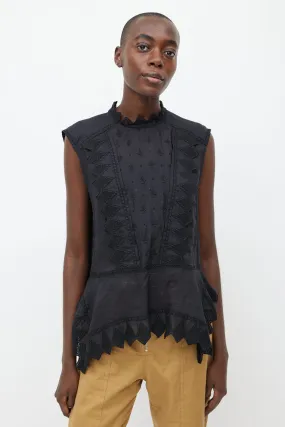 Black Embroidered Semi Sheer Blouse