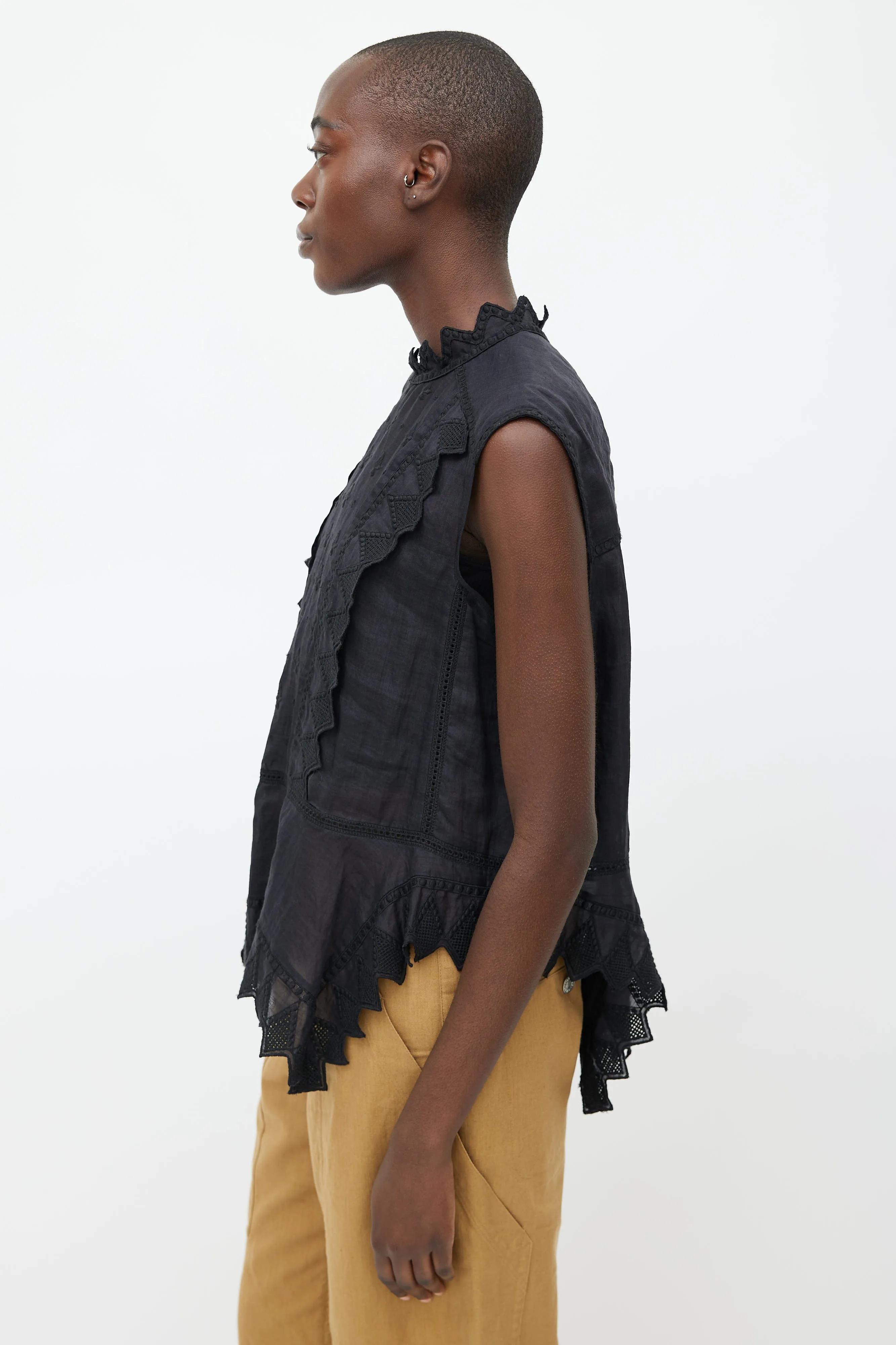Black Embroidered Semi Sheer Blouse