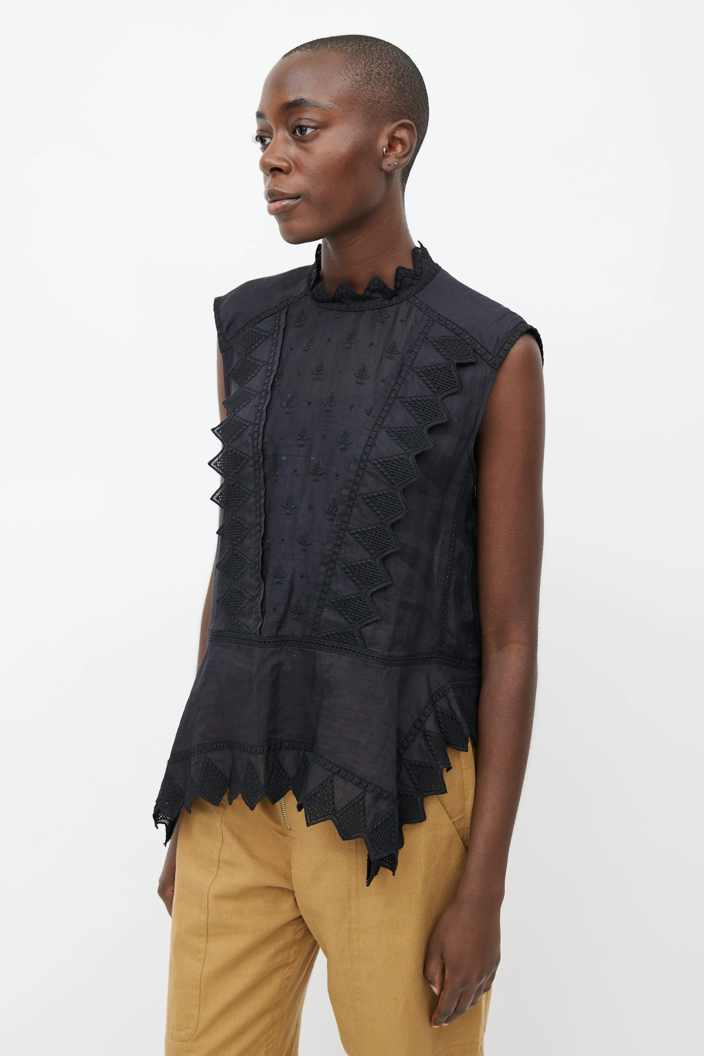 Black Embroidered Semi Sheer Blouse