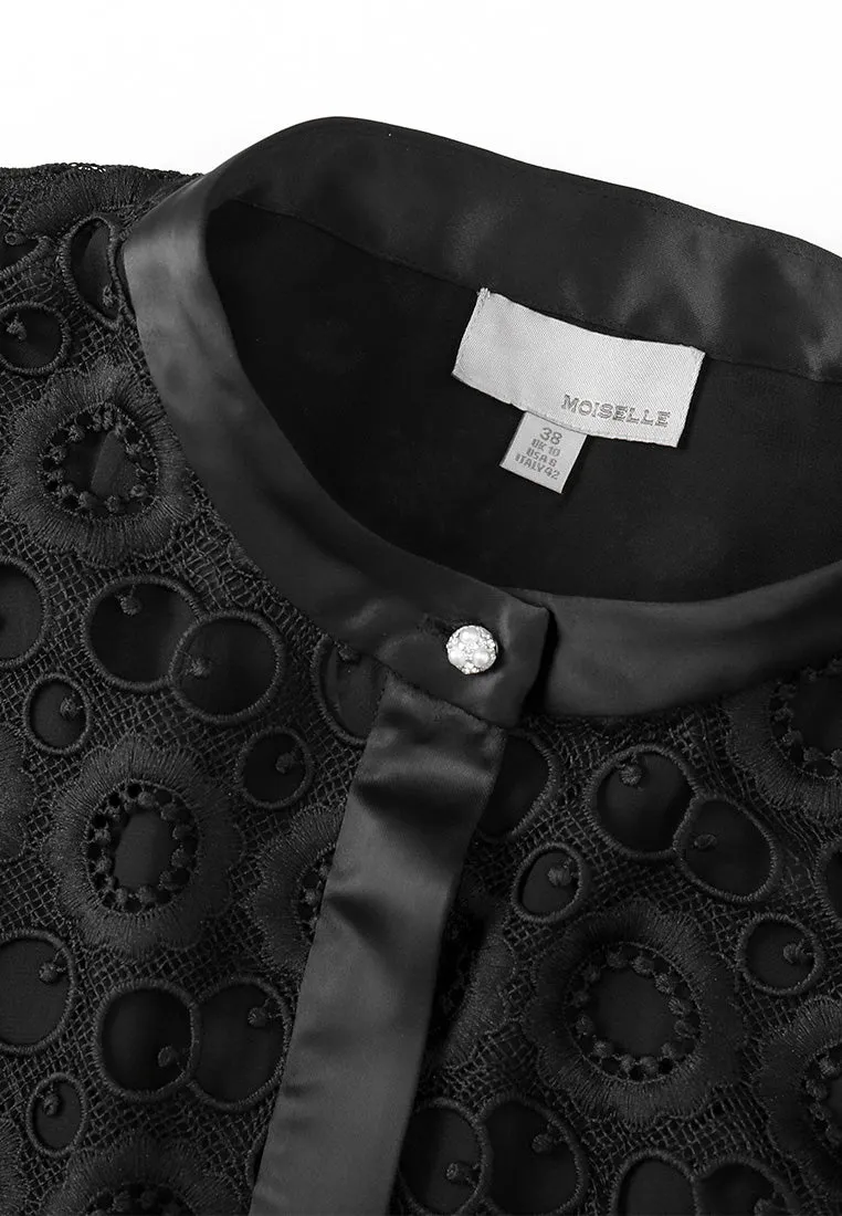 Black Lace Stand Collar Dress