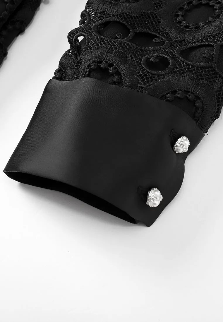 Black Lace Stand Collar Dress