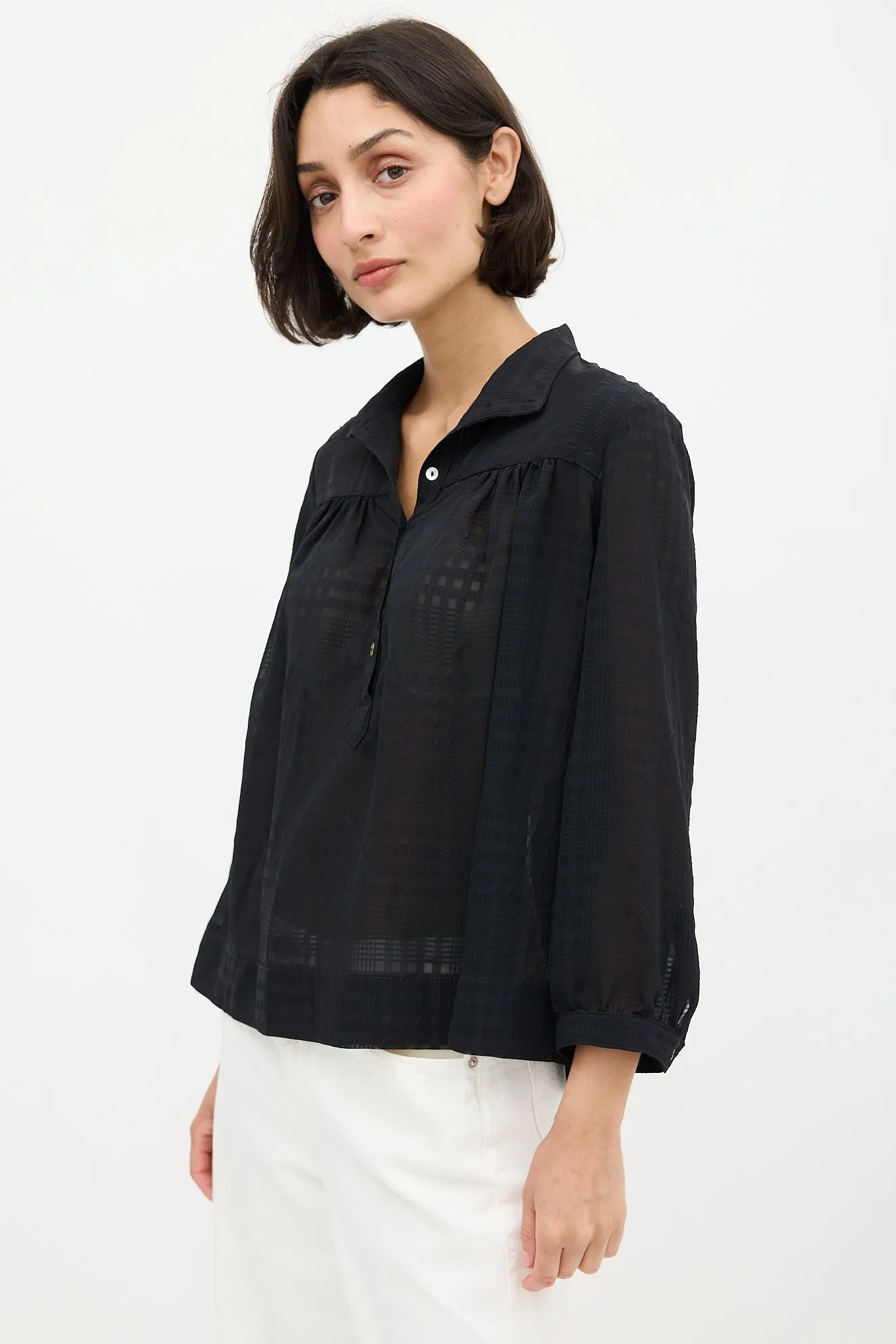 Black Semi Sheer High Collar Blouse