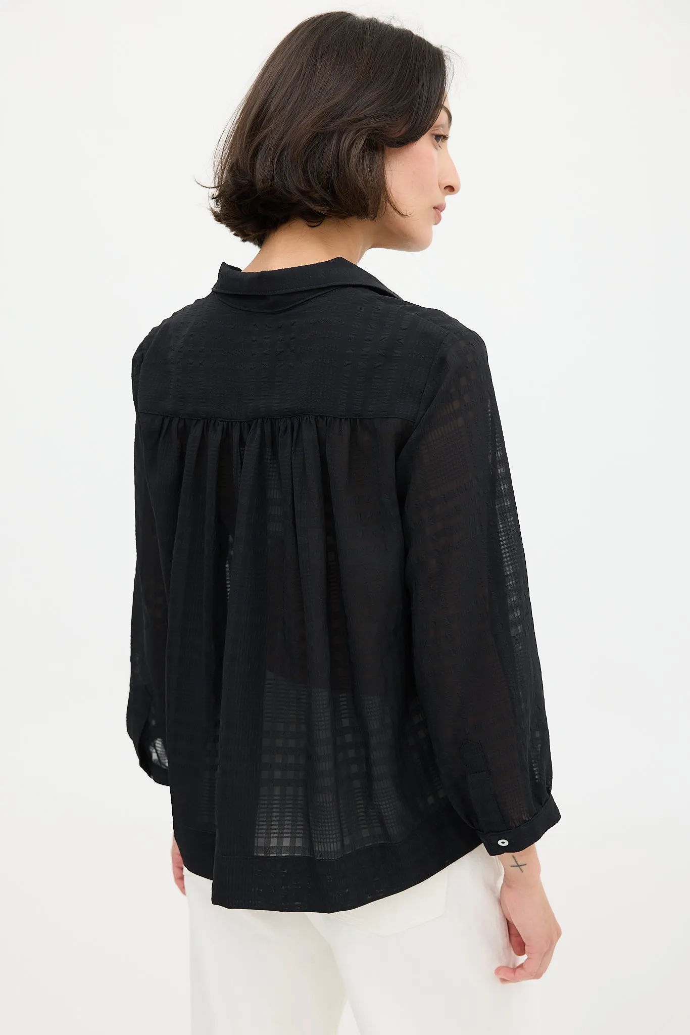 Black Semi Sheer High Collar Blouse