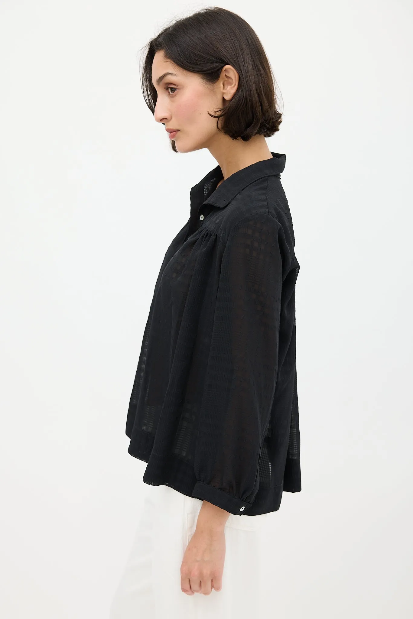 Black Semi Sheer High Collar Blouse