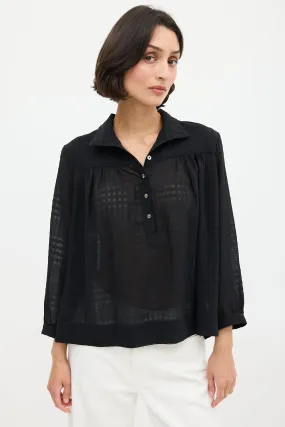 Black Semi Sheer High Collar Blouse