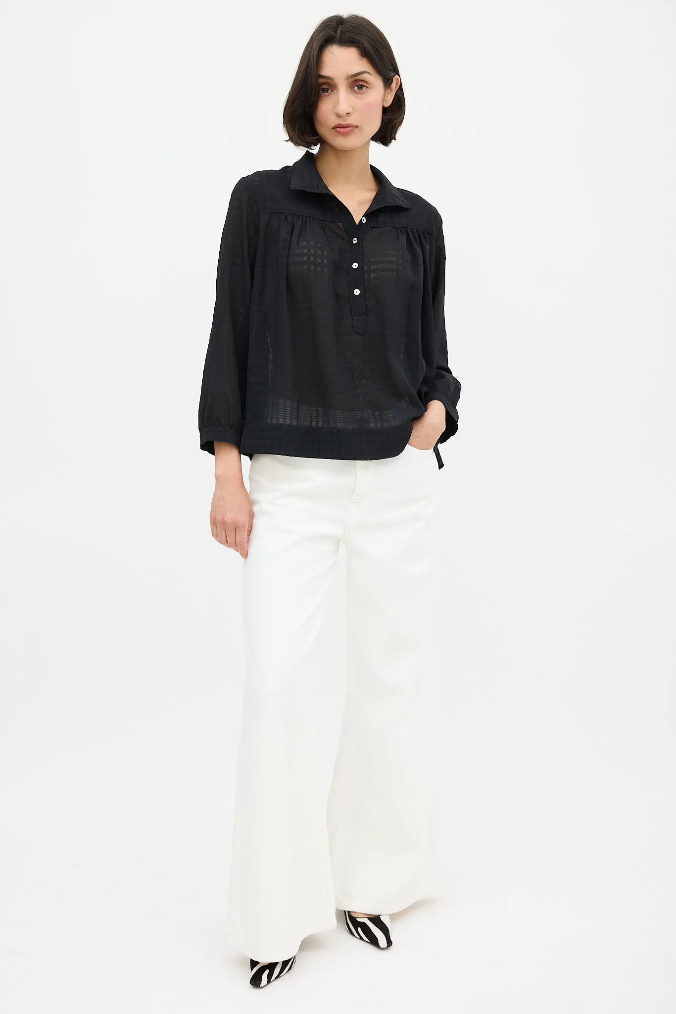 Black Semi Sheer High Collar Blouse