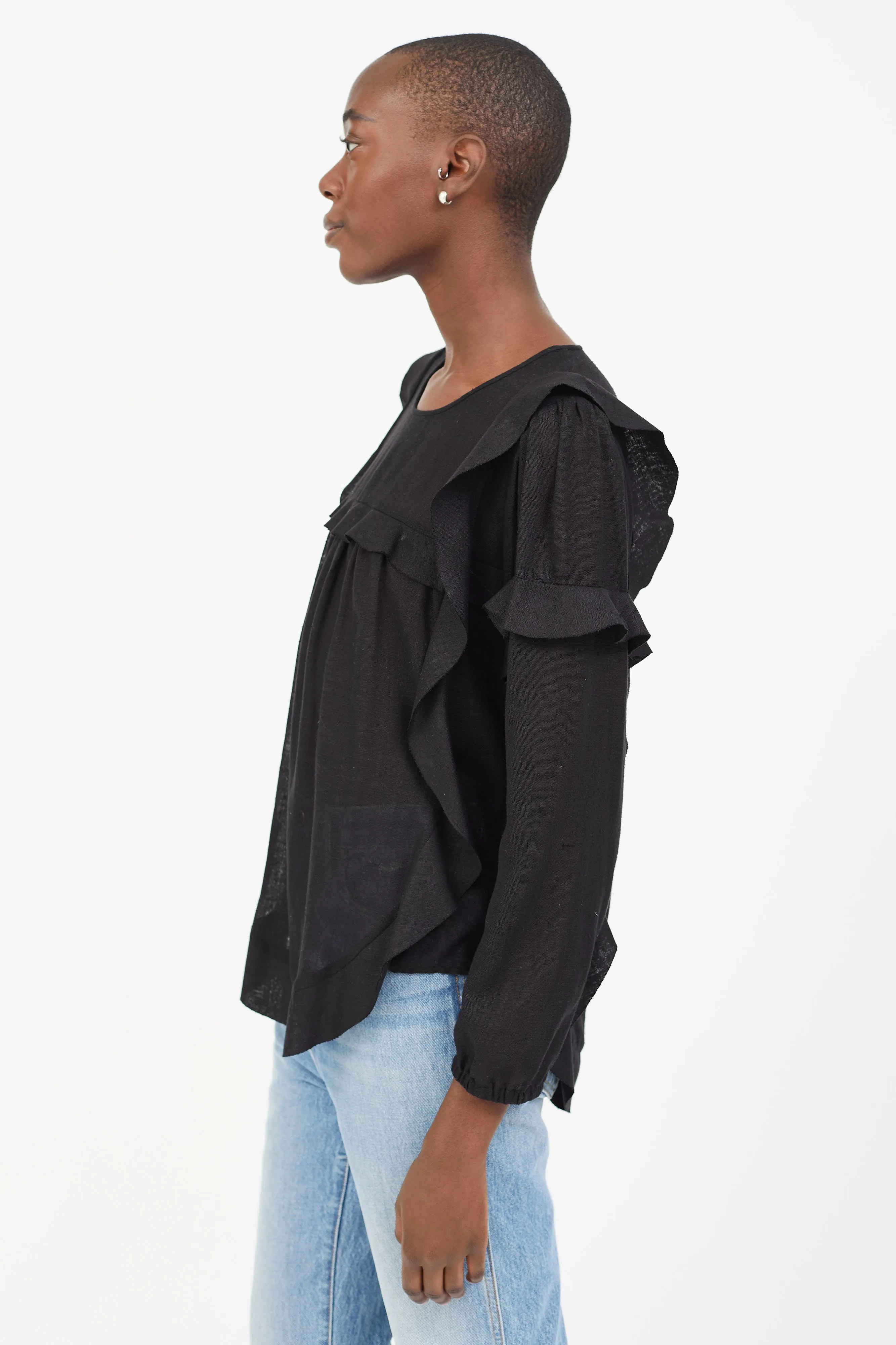 Black Semi Sheer Long Sleeve Blouse