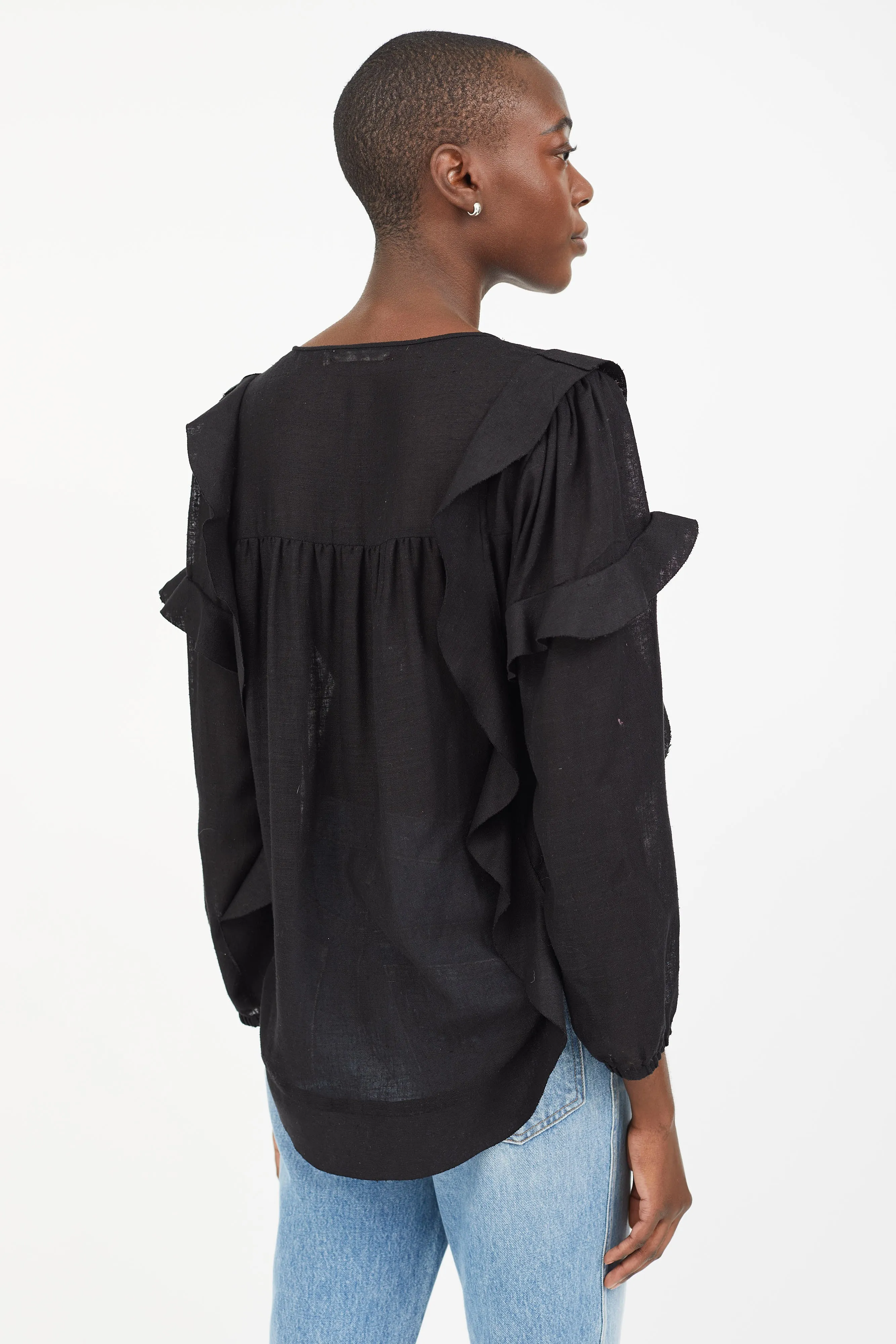 Black Semi Sheer Long Sleeve Blouse
