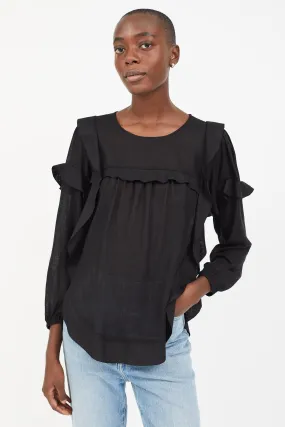 Black Semi Sheer Long Sleeve Blouse
