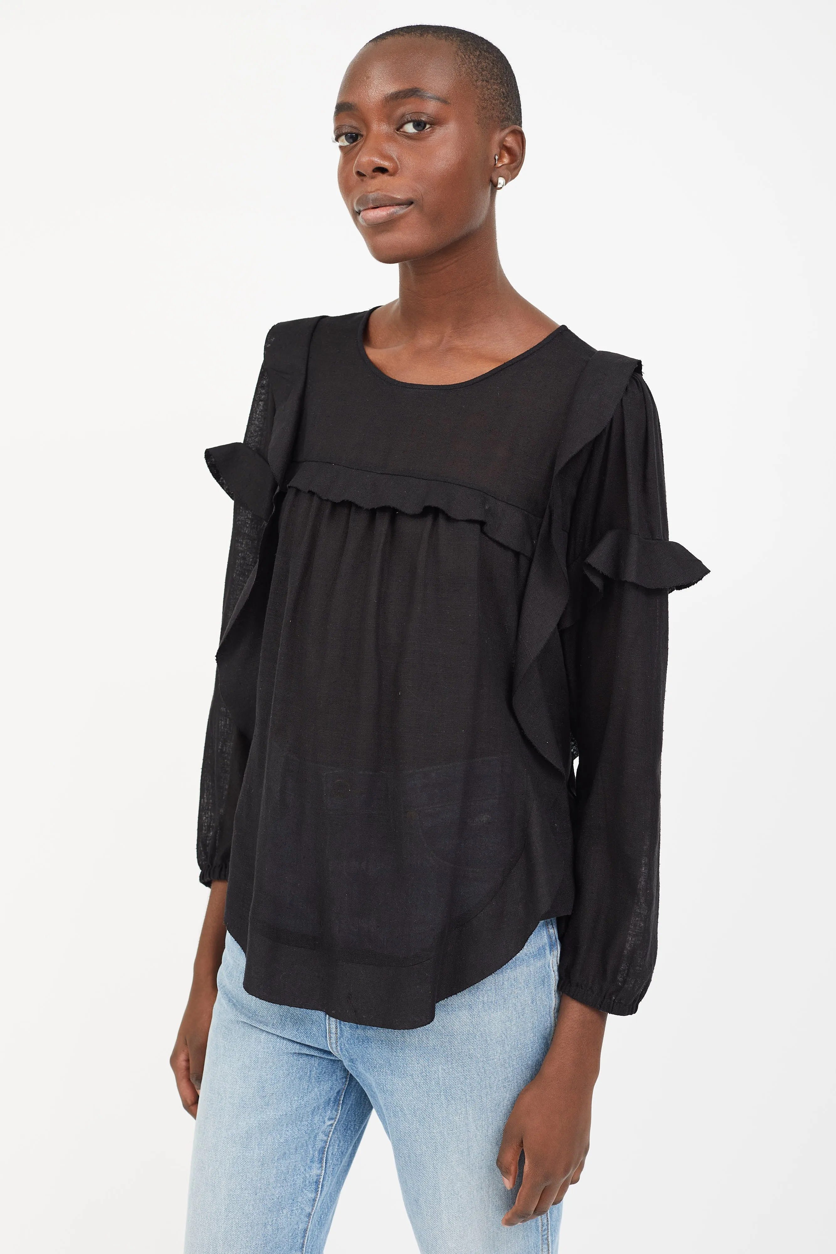 Black Semi Sheer Long Sleeve Blouse