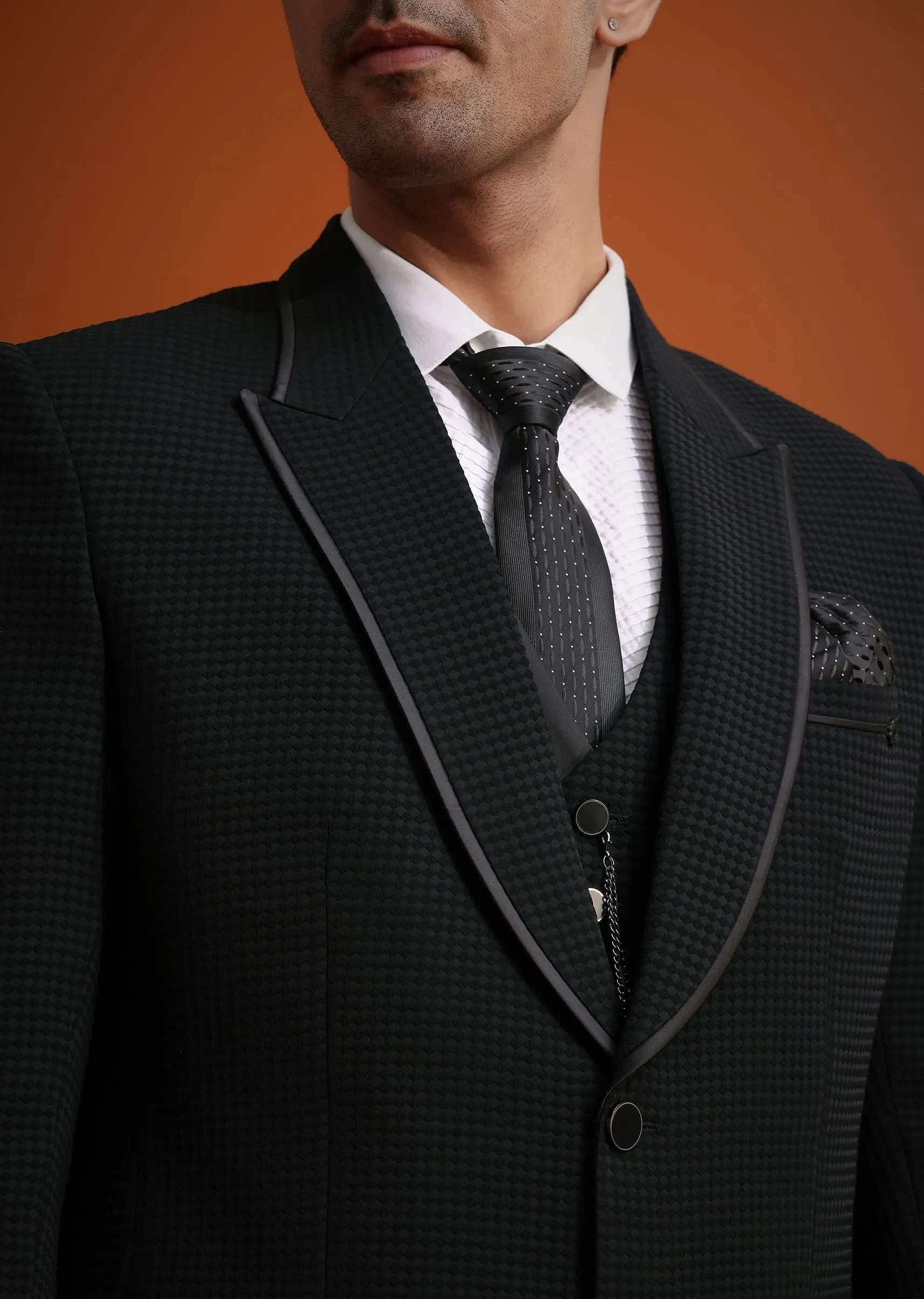 Black Tuxedo Set With Pocket Square