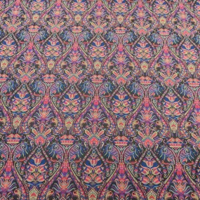Blue and Fuchsia Jacquard Textured Multicolor Brocade Fabric