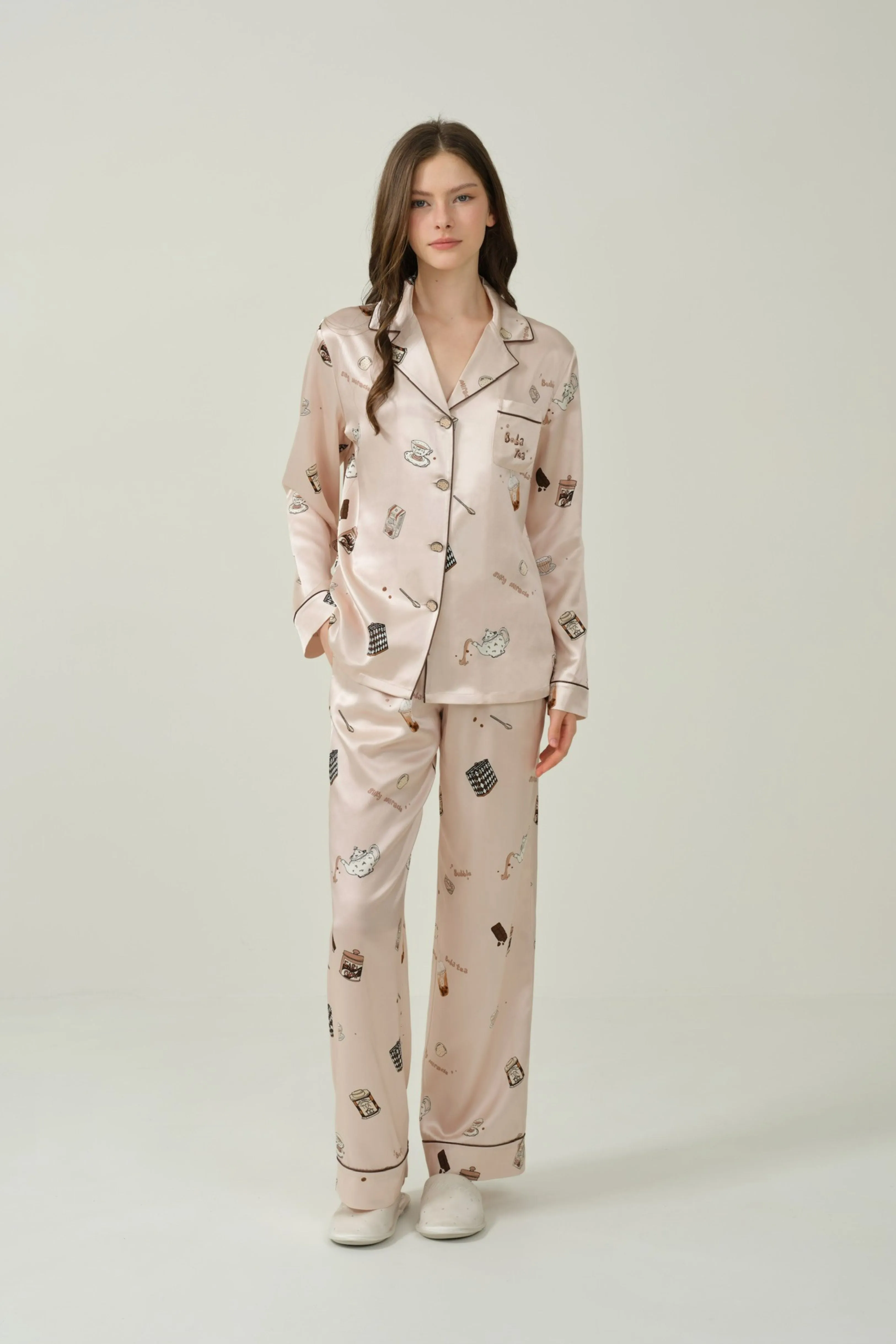 Boba Tea Cream Silk Pyjama Set