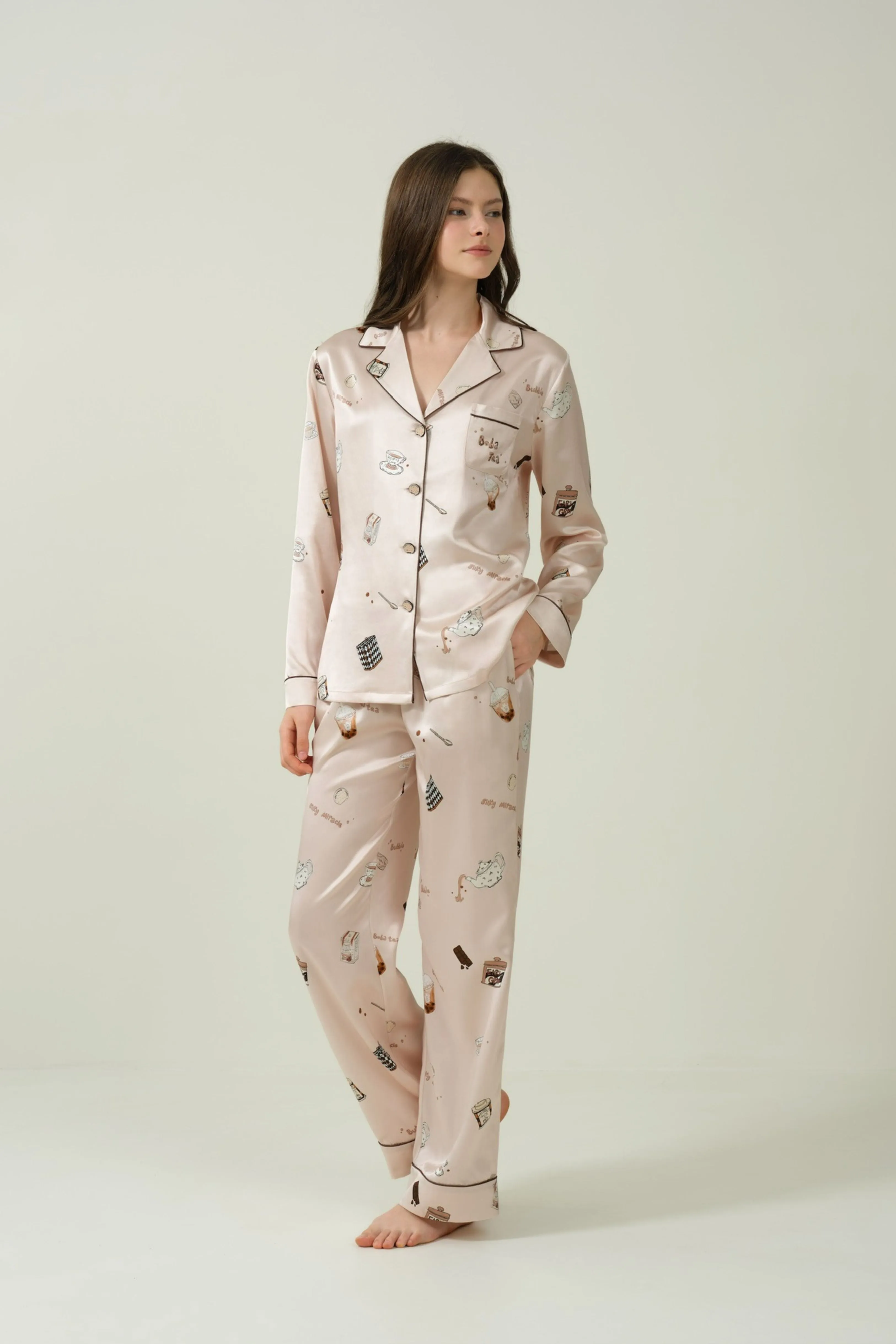 Boba Tea Cream Silk Pyjama Set