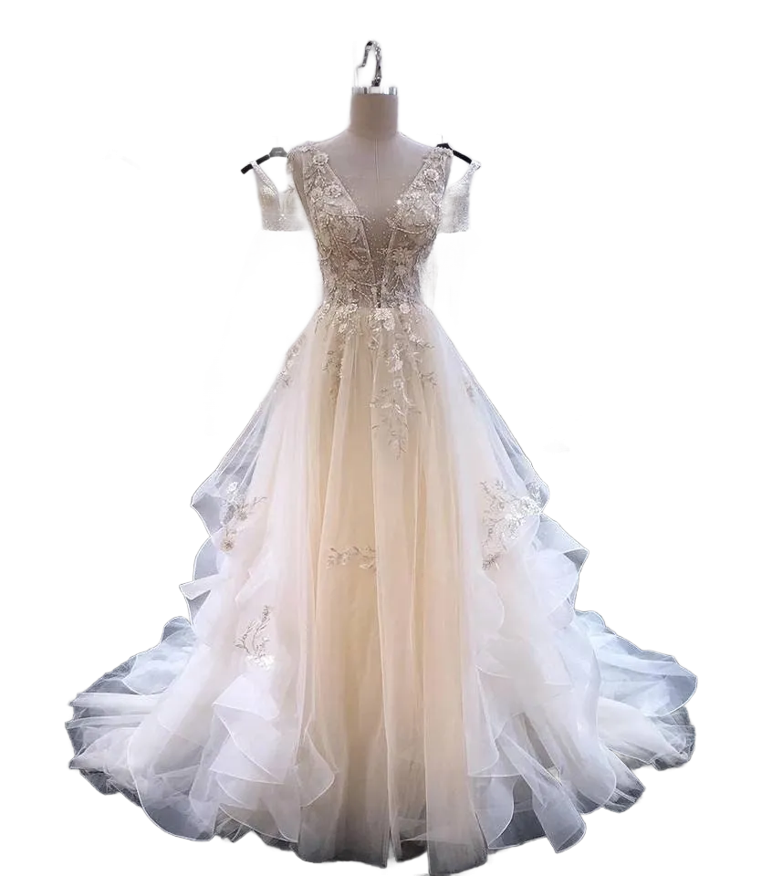 Boho Simple Wedding Gown Layered Wedding Dress Tulle Layer Wedding Dress