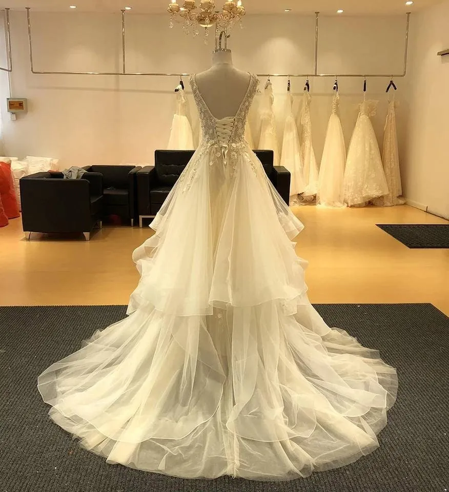 Boho Simple Wedding Gown Layered Wedding Dress Tulle Layer Wedding Dress