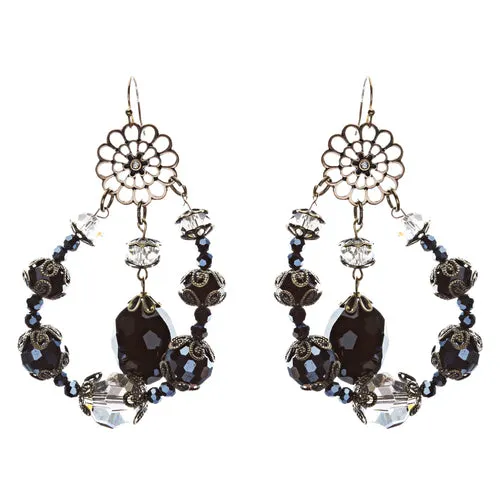 Bold Fashion Unique Beaded Charms In Tear Drop Statement Earrings E854 Black