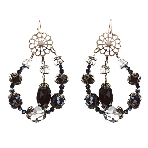 Bold Fashion Unique Beaded Charms In Tear Drop Statement Earrings E854 Black