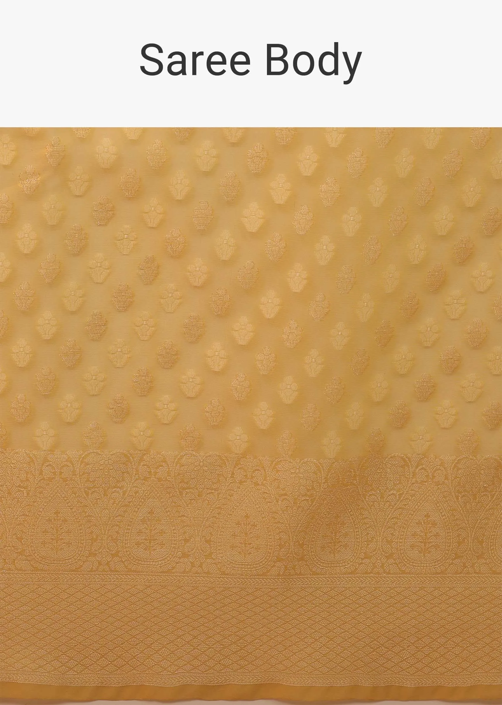 Chrome Amber Yellow Saree In Cotton And Banarasi Chanderi Butti Woven Pattern