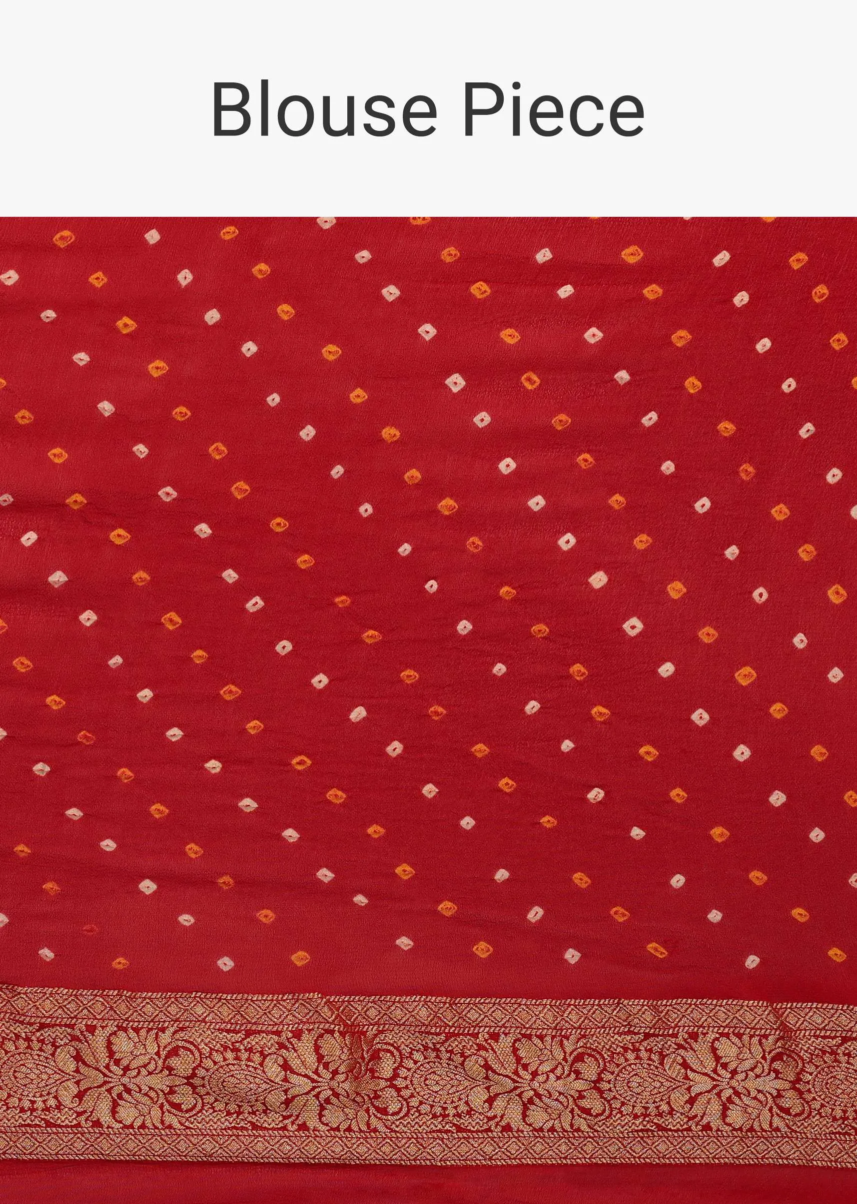 Dual-Tone Tango Red And Orange Saree In Georgette With Bandhani Handwoven Brocade Embroidery