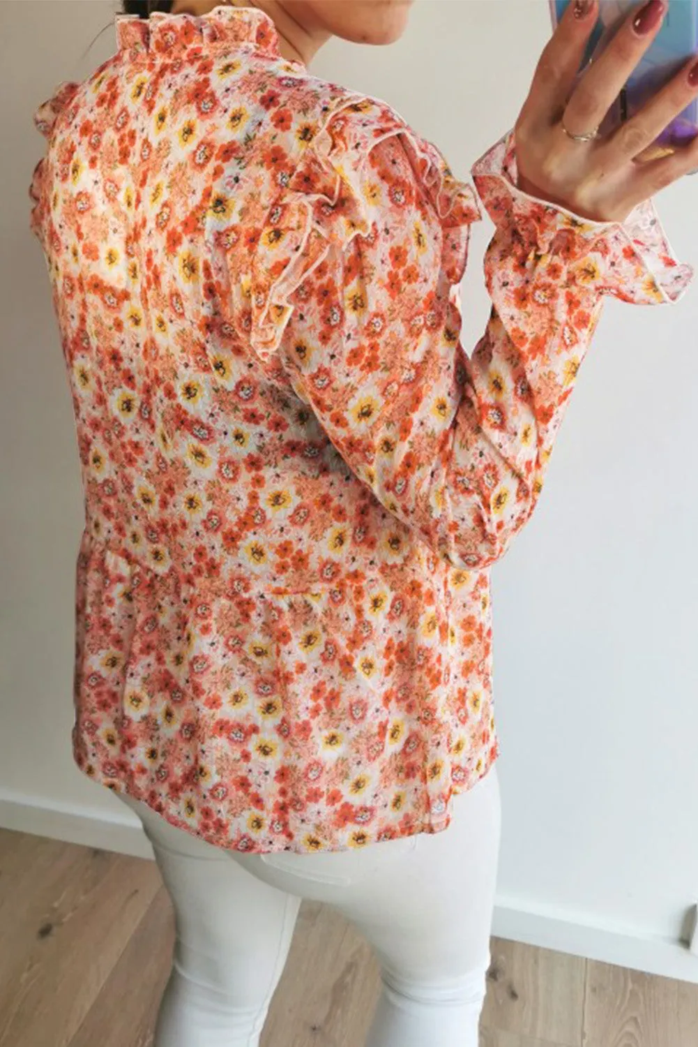 Floral Pattern Peplum Blouse with Ruffles