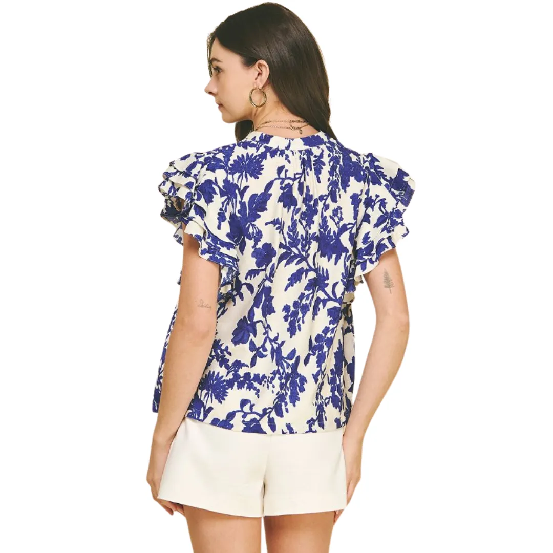 Floral Ruffled Sleeve Top