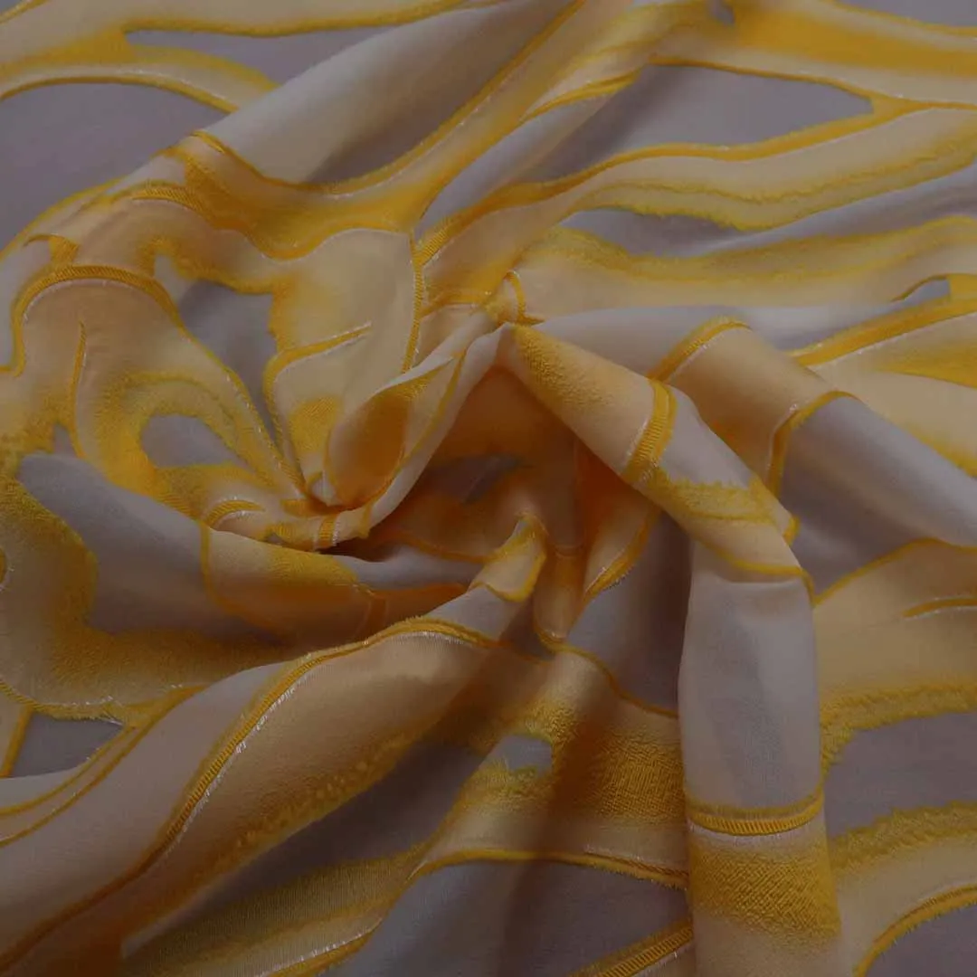 Floral Textured Yellow Brocade Fabric
