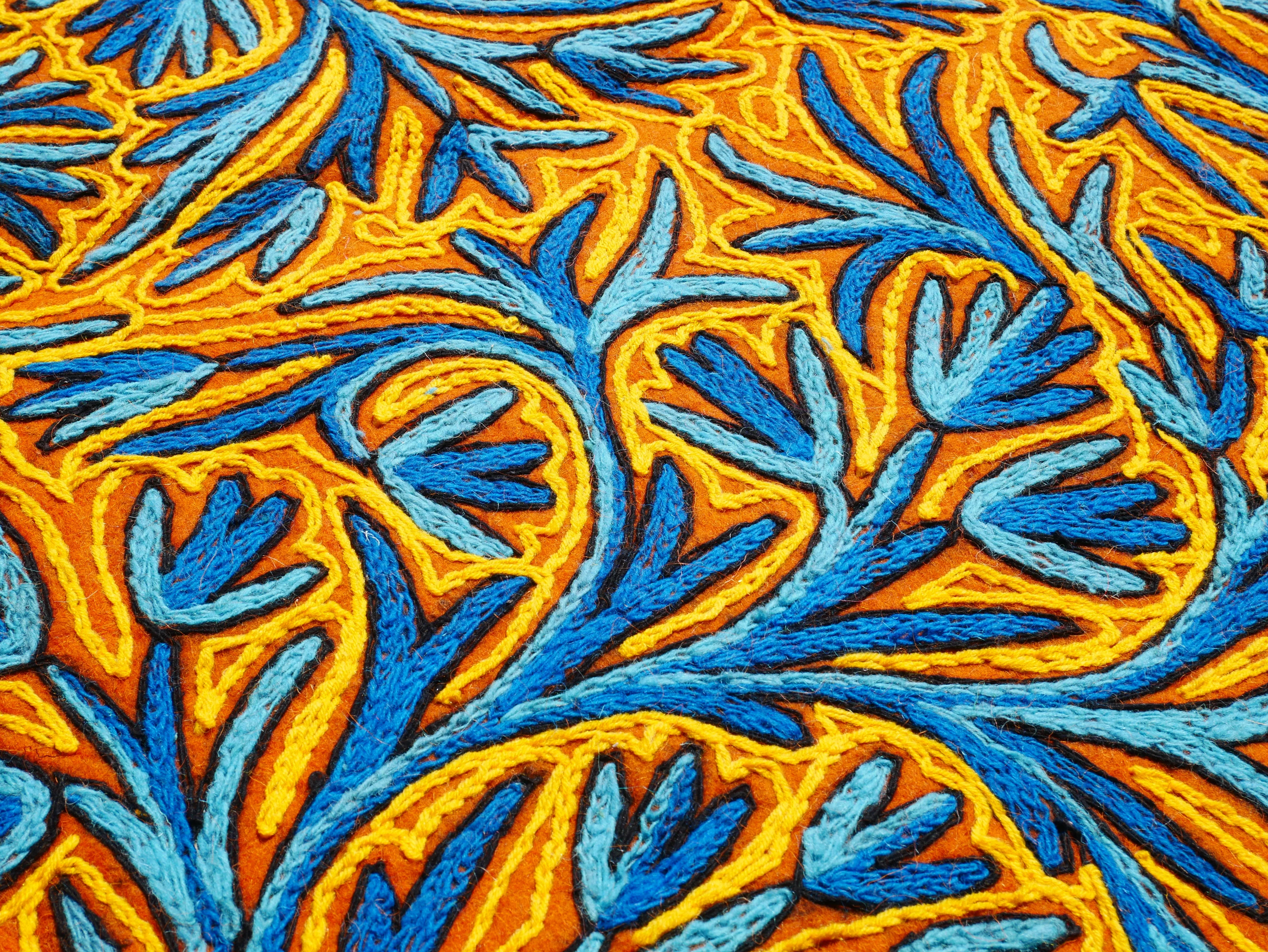 Flower rug - traditional Namda felt rug from Kashmir | hand felted, embroidered 6x4 boo floor seating - boho area rug