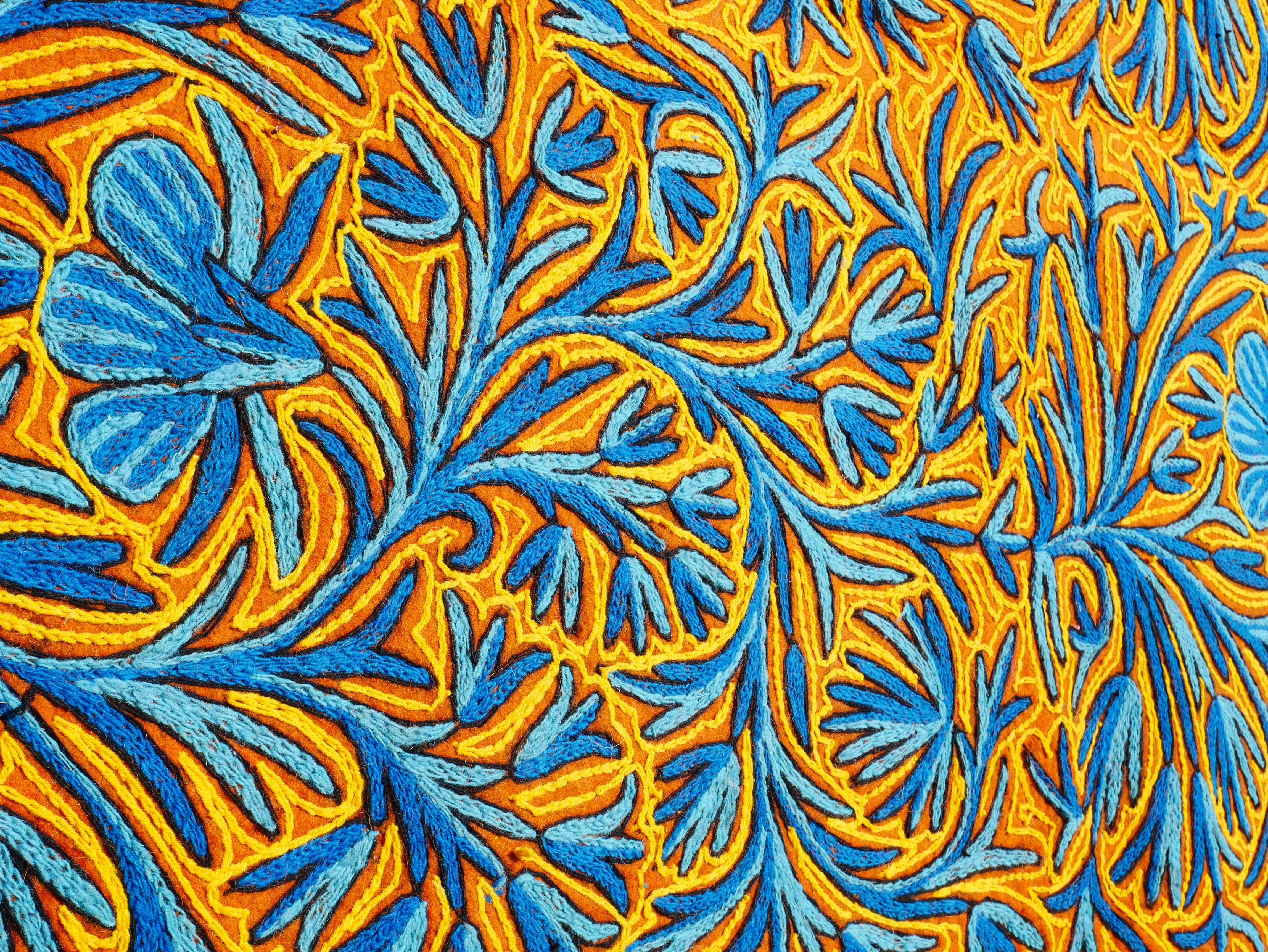 Flower rug - traditional Namda felt rug from Kashmir | hand felted, embroidered 6x4 boo floor seating - boho area rug