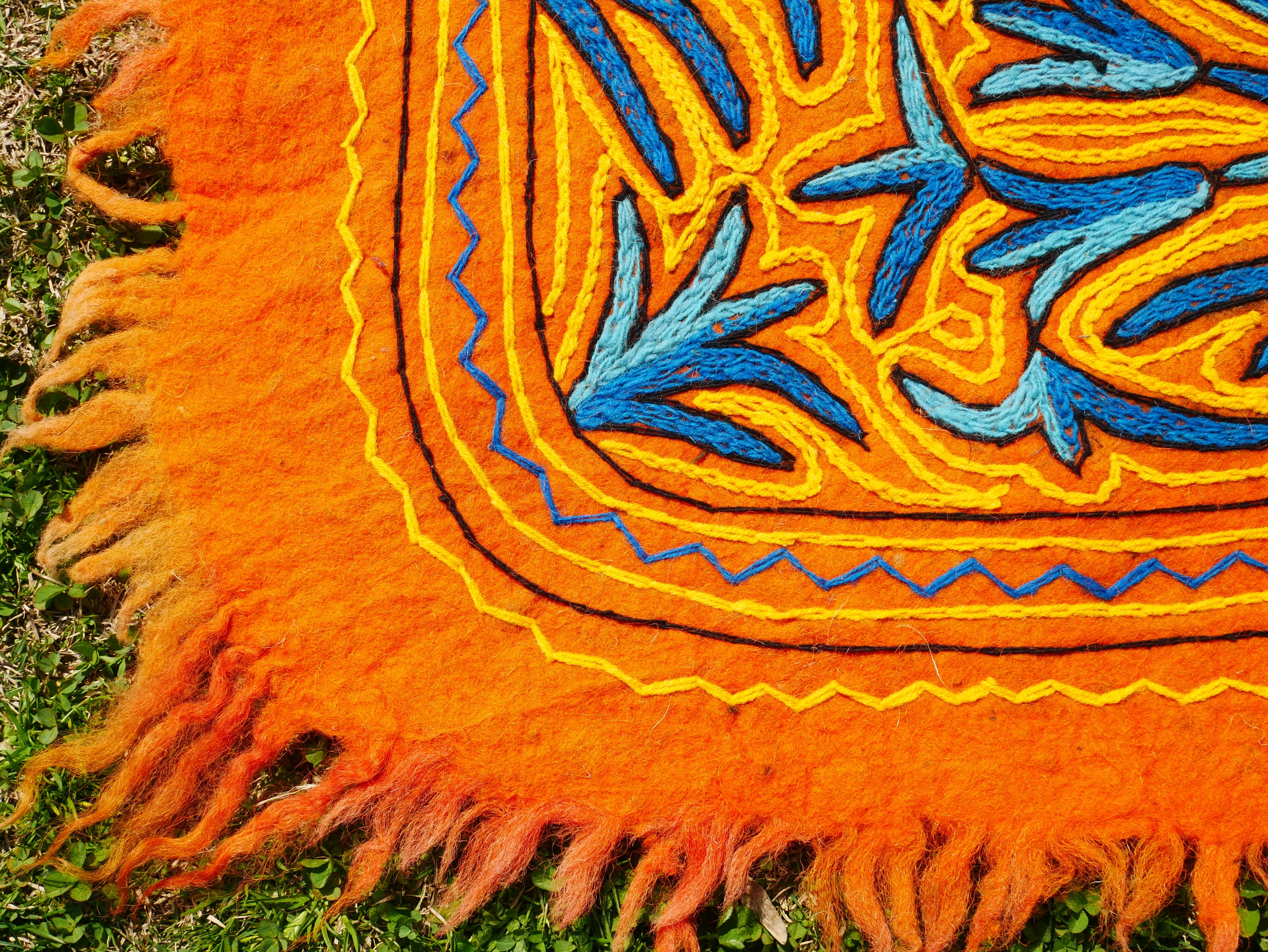 Flower rug - traditional Namda felt rug from Kashmir | hand felted, embroidered 6x4 boo floor seating - boho area rug