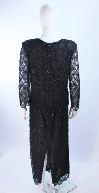 FRANK USHER Black Lace Beaded Gown Size 12