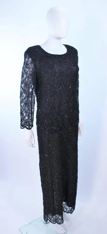 FRANK USHER Black Lace Beaded Gown Size 12