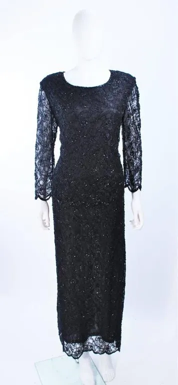 FRANK USHER Black Lace Beaded Gown Size 12