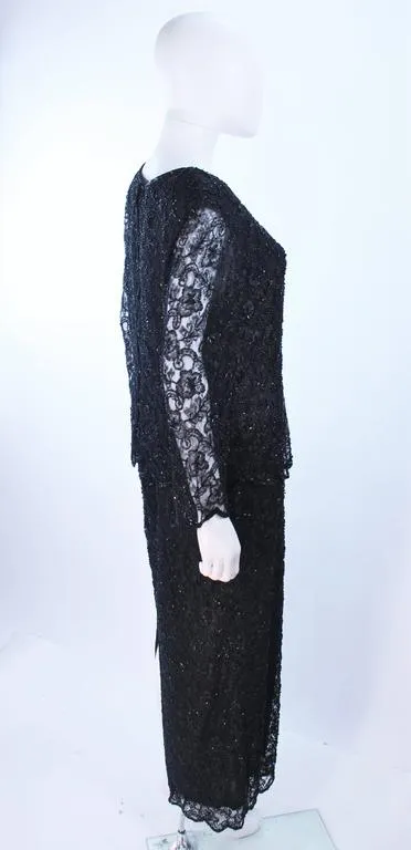 FRANK USHER Black Lace Beaded Gown Size 12