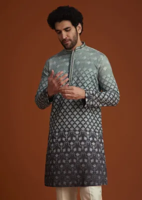 Grey Ombre Embroidered Kurta Pant Set