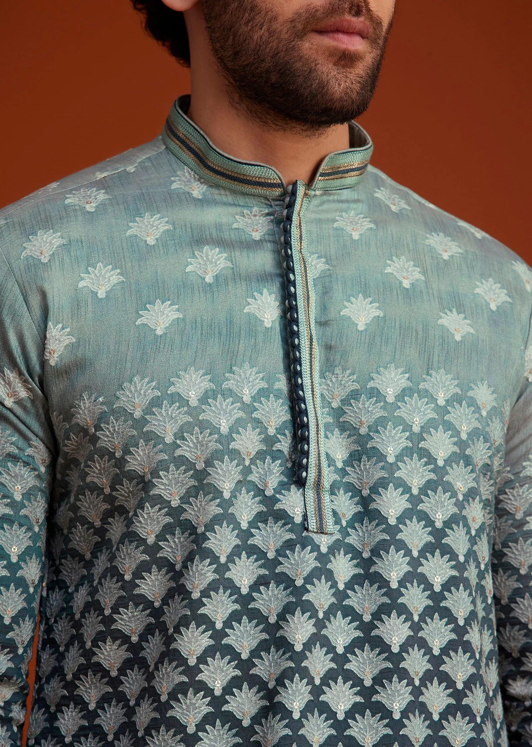 Grey Ombre Embroidered Kurta Pant Set